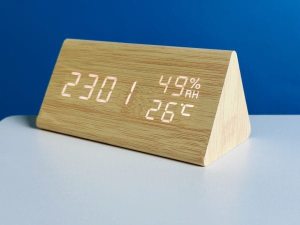 Triangle Wooden Style Digital LED Clock-Light Wood Color - Image 3