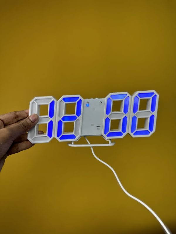 3D LED Digital Clock Glowing Decoration Wall or Table Clock – Blue LED - Image 3