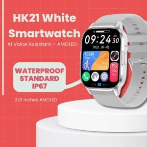 HK21 AMOLED Smartwatch AI Voice Assistant – White Color