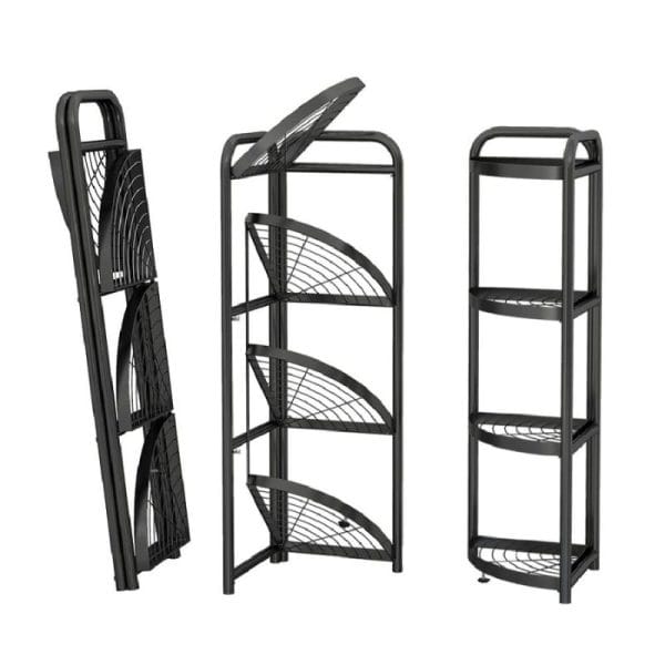 Black Carbon Steel 4-Tier Foldable Corner Shelf - Image 3