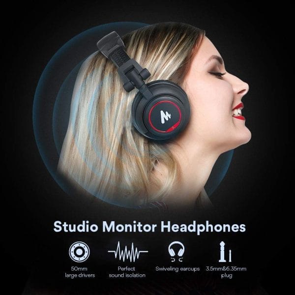 Maono AU-MH501 Professional Studio Monitor Headphone, Over Ear With 50mm Driver For Gaming, DJ, Studio, And Microphone Recording - Image 3