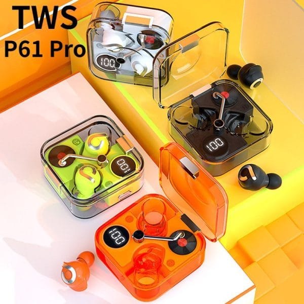 P61 Pro Transparent TWS Earbuds – White Color - Image 2