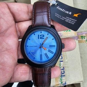 Fastrack NP3198AL02 Road Trip Quartz Analog Blue Dial Leather Strap Watch