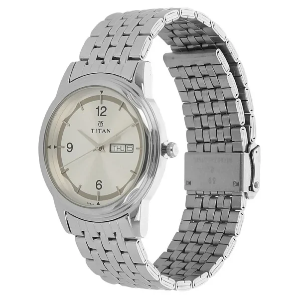 Titan Quartz Analog with Day and Date Silver Dial Stainless Steel Strap Watch for Men – NK1638SM01 - Image 2