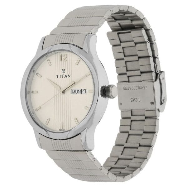 Titan Quartz NS1580SM03 Analog Silver Dial Stainless Steel Strap Watch for Men