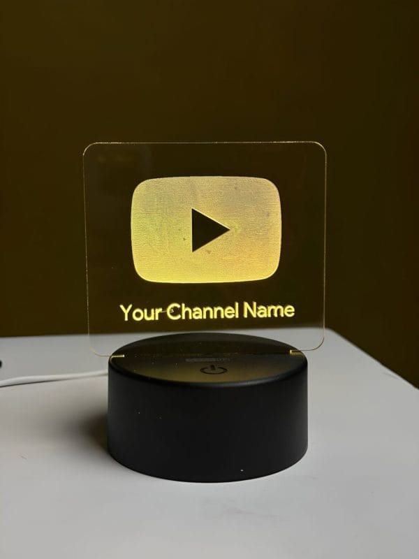 Customizable Youtube Logo Design Acrylic Multicolor Night Lamp – Black_Erameek