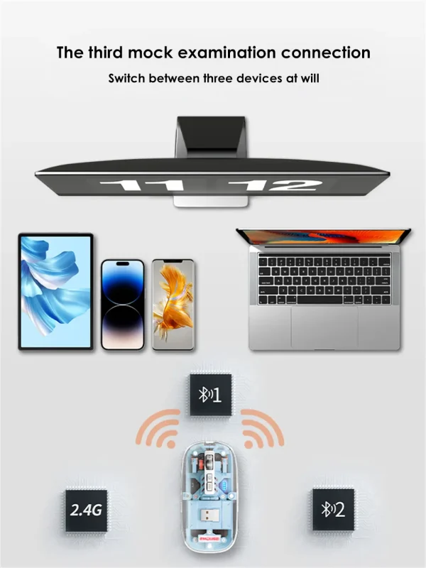 GearUP WM30 Transparent Crystal 2.4G + Bluetooth Magnetic Wireless Mouse- Gray Color
