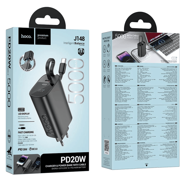 Hoco J148 Handy PD20W 5000mAh Power Bank EU plug – Black - Image 2